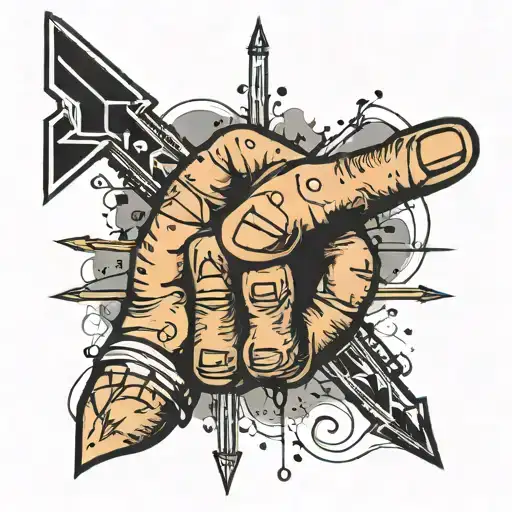 Hand Raised Up With Arrow Pointed Sideways Above It