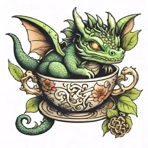 Cute Dragon Sleeping In Teacup