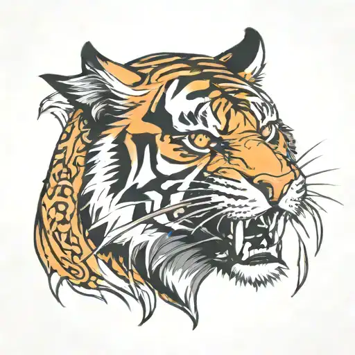 Tiger With Fangs 45 Degree Angle