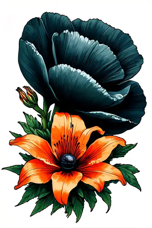 Poppy Flower And Orange Lily's