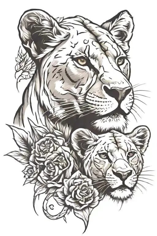 Lioness And Little Lion Head