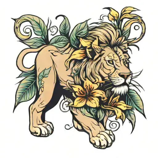 Lion With Daylily