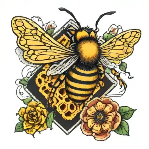 Skeleton Bee Honeycomb And Flowers Growing