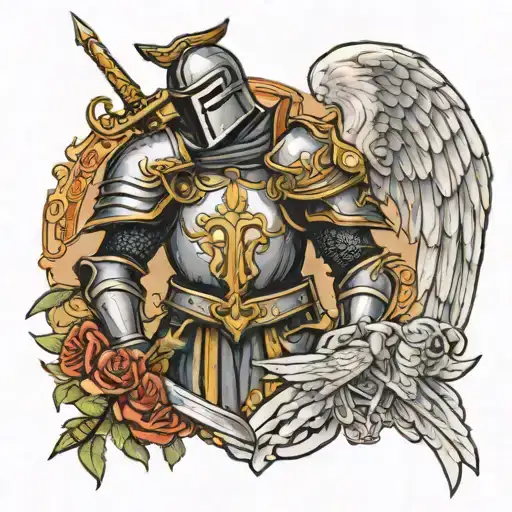 Knight And Guardian Angel Holding