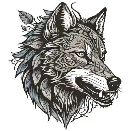Wolf With The Tree Of Life In Its Mouth