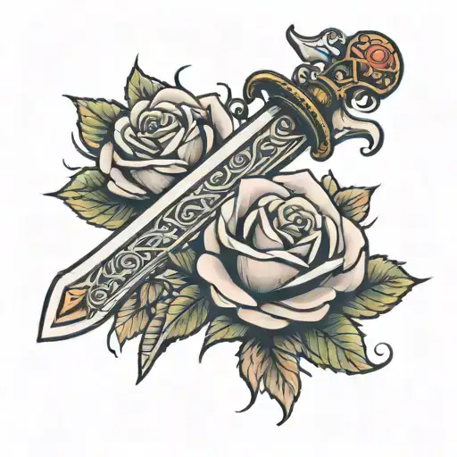 Sword Wrapped In Roses Blooming