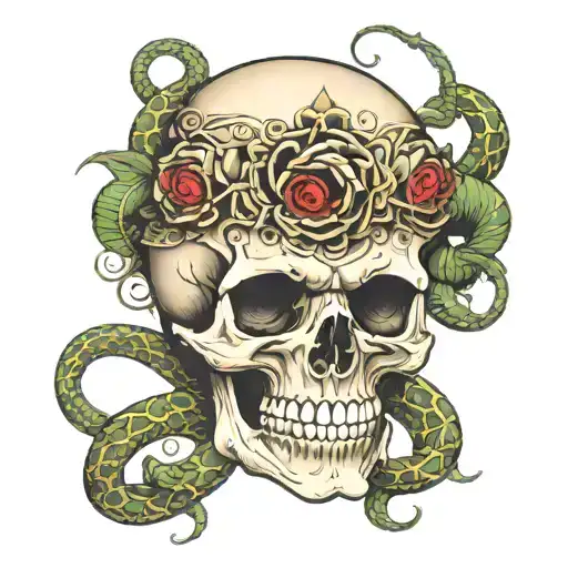 Skull With Snake Around It And The Head Of The Snake Going Through The Skulls Eye