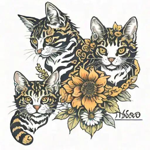 Primros And Daisy With A Cat Paw Print