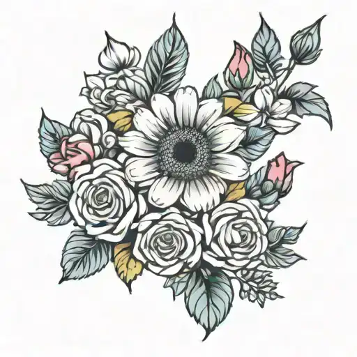 Garden Sleeve With Daisy And Roses