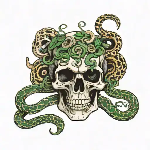 Skull With Snake Around It And The Head Of The Snake Going Through The Skulls Eye