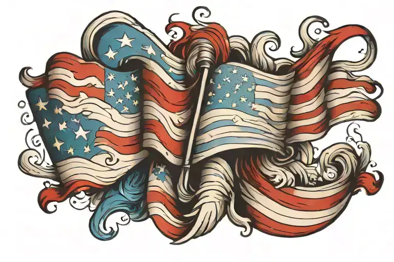 3D Wavy Chicago Flag And American Flag Intertwined