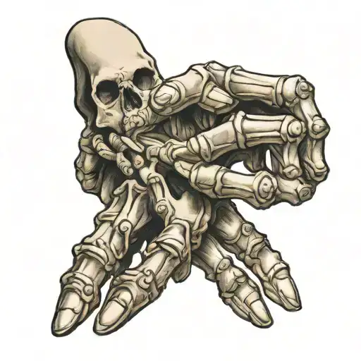 Realistic Hand And Skeleton Hand Pointing At Eachother