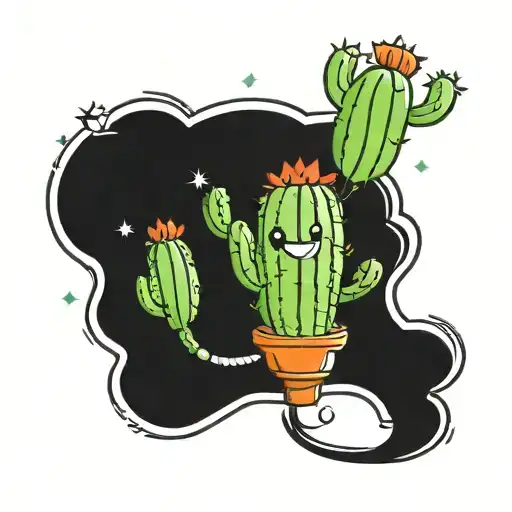 Happy Cactus Holding Baloon In Front Of Rainbow Colored Soundhole