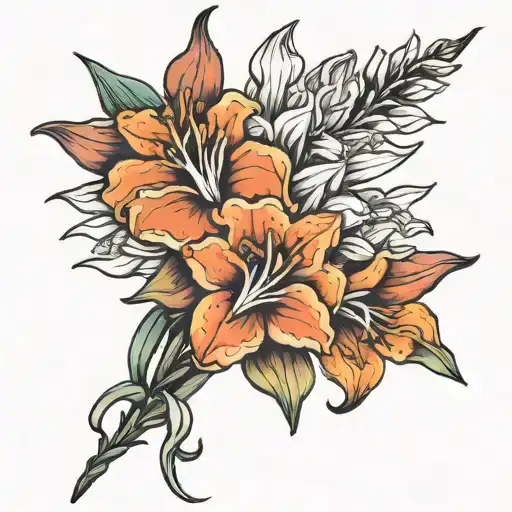 Chryanthems Gladiolus Flower Bouquet Fine Line