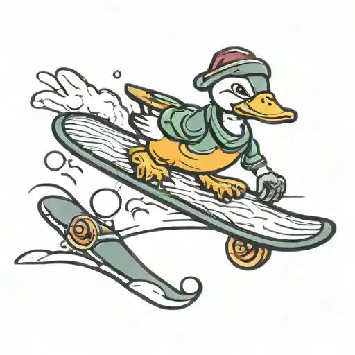 Cartoon Duck On Snowboard