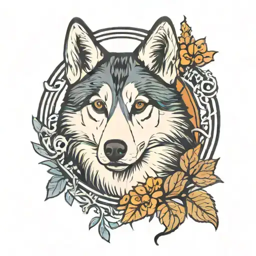 Husky With Tree Of Life In Background