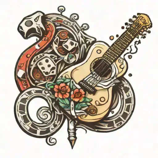 Guitar With Dice And Horseshoe