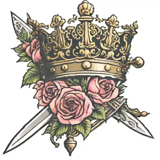 Woman's English Crown And Sword With Wild Roses