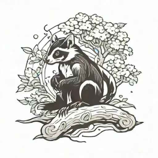 Punk Anarchist Image Style Full Body Gentle Skunk With A Tree