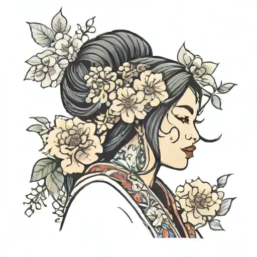 Woman With A Wearing A Kimono And Beautiful Floral Accessories Zoomin Face