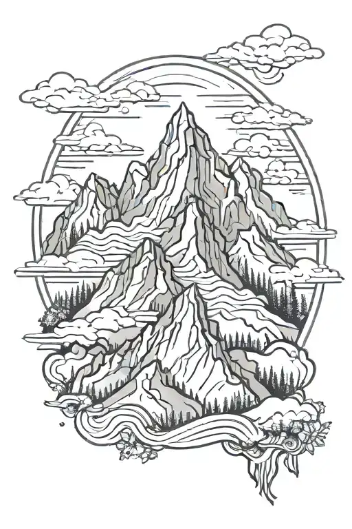 Simple Line Drawing Of A Mountain Range