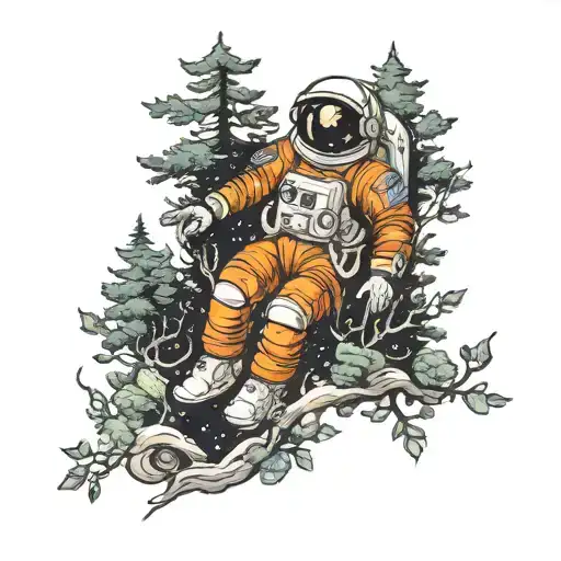 Astronaut Floating In A Forest Scene