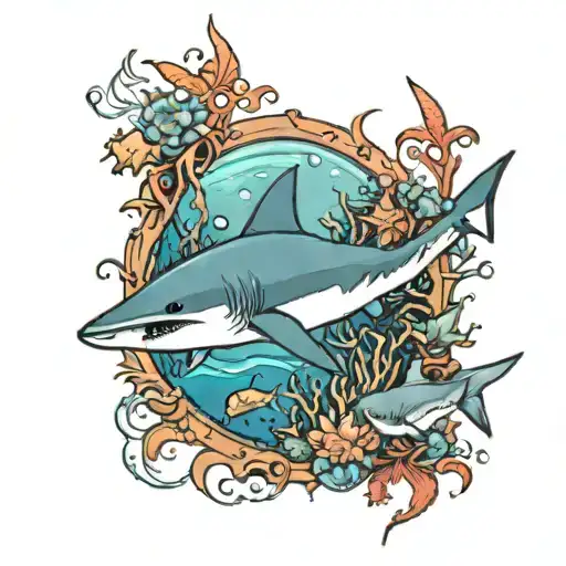 Undersea Sleeve Featuring Sharks And Rays With Fish In A Coral Reef