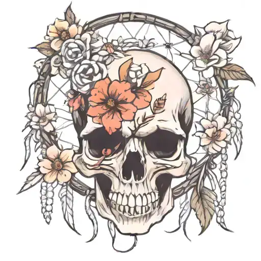 Skull Cherry Blossom Dream Catcher