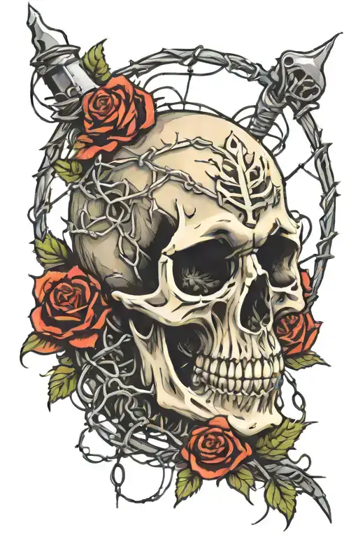 Skull And Barbed Wire Wrapped