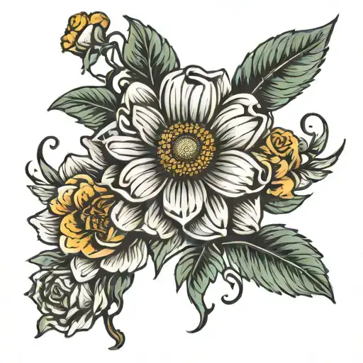 Garden With Daisy And Roses