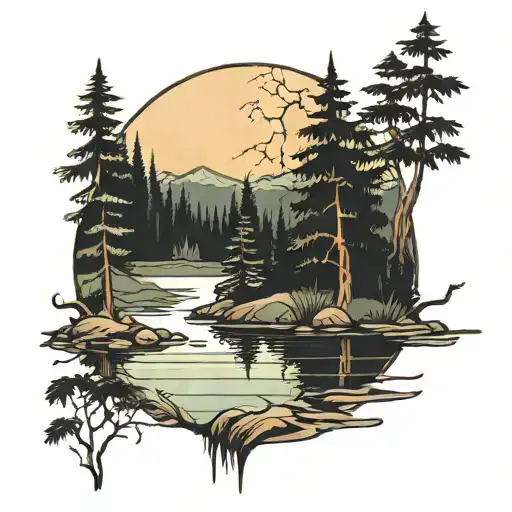 Lake Surrounded By Forest Scene