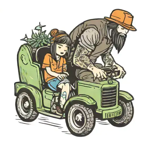 Simple Faceless Daughter Sitting On Dads Lap Riding Lawn Mower