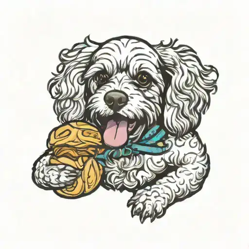 Cockapoo Dog Biting Croissant