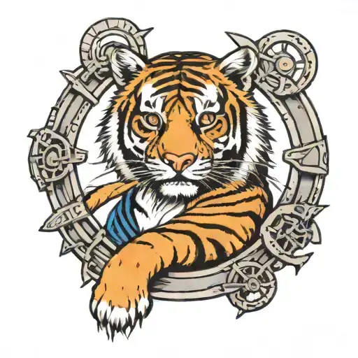 A Tiger As A Sailor Holding Ship Wheel