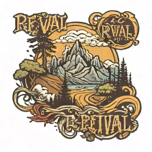 The Word 'Revival' With Moutains Behind It