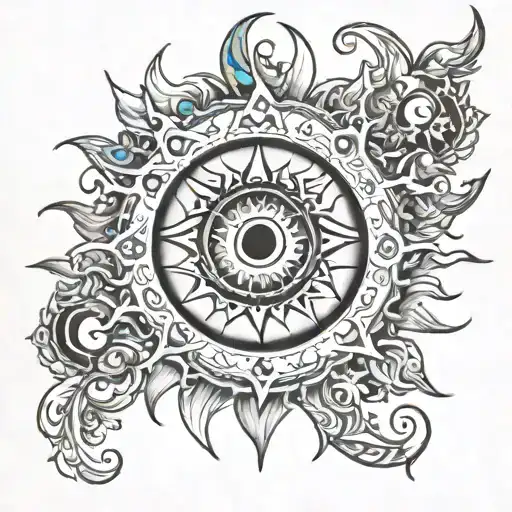 Sun And Moon Surrounding Evil Eye Surrounded