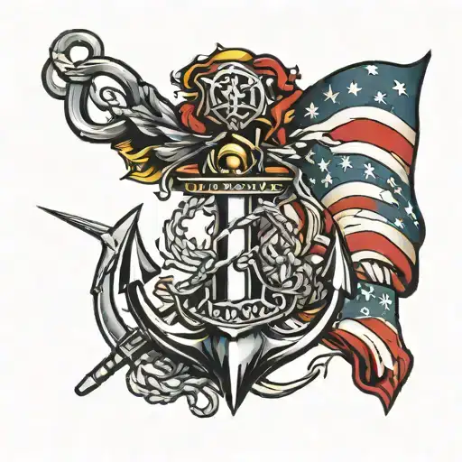 American Flag And Anchor And Trident With Eagle