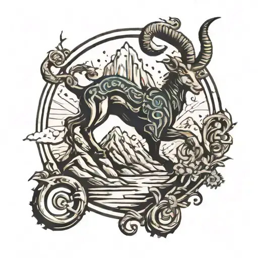 Capricorn Symbol Rising Obsactles And Reaching Mountain Top