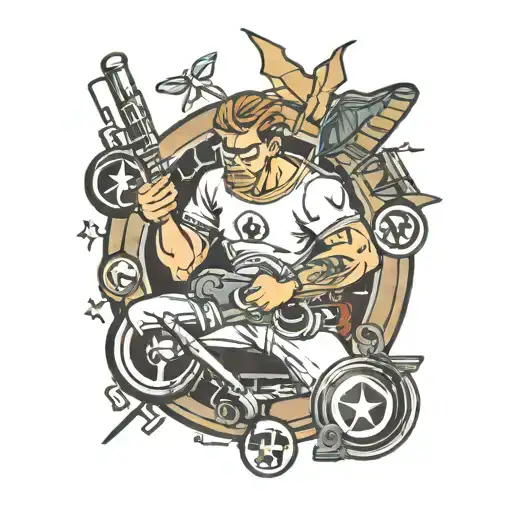 A Plumber Fixing A Broken Vinyl Record With Superhero Symbols And Hockey Logos