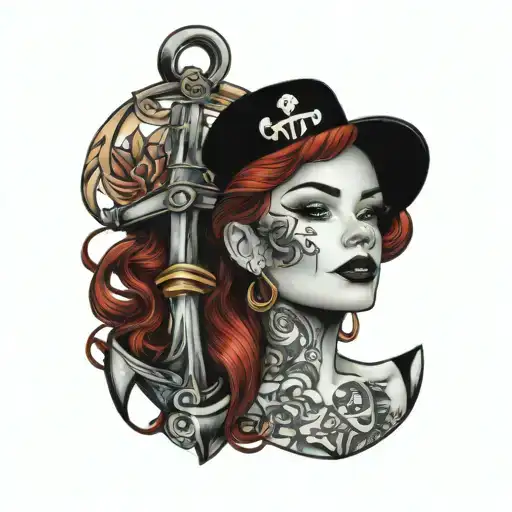 Red Head Pin Up Model Posing With An Anchor