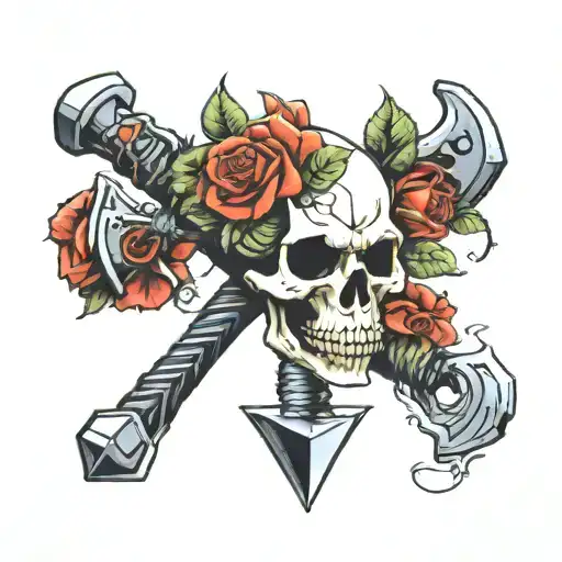 Skull Rose And Thor's Hammer