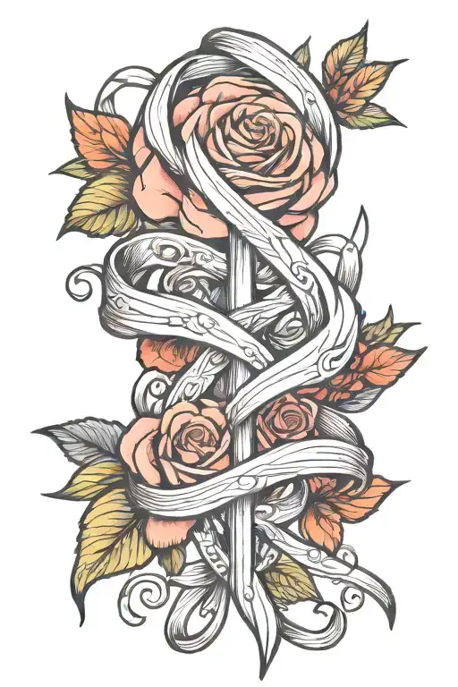 Cancer Ribbon And Rose Intertwined