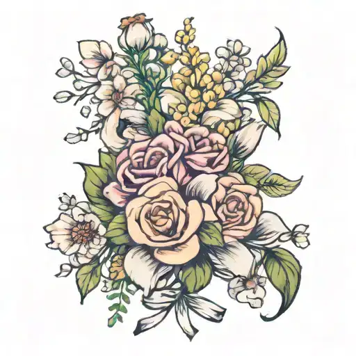 Birth Flower Bouquet With A Bow