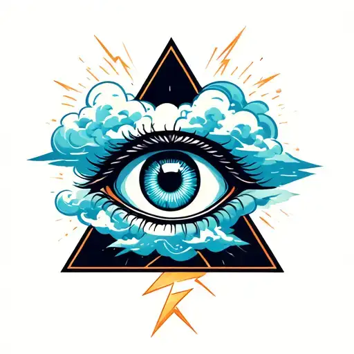 Penrose Triangle With An Eye Inside With A Cloud And Lightning Under It
