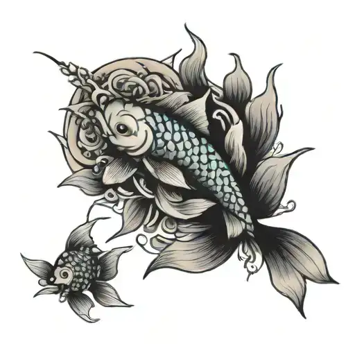 Koi Fish And Wind Rose Growing Sun Rising