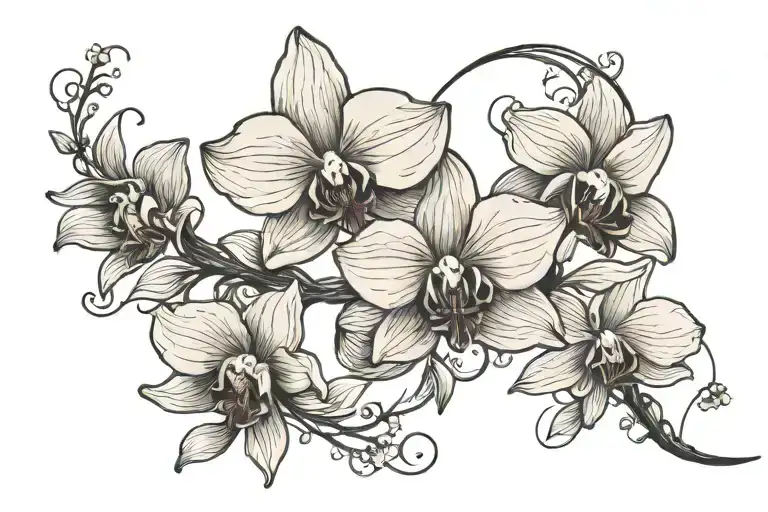 Minimalist Orchid Flower Wrist Tattoo Where The Roots Surround A Crescent Moon With N