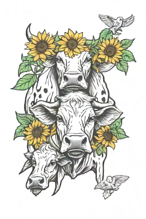 3 Cows See No Evil Speak No Evil Hear No Evil With Sunflowers