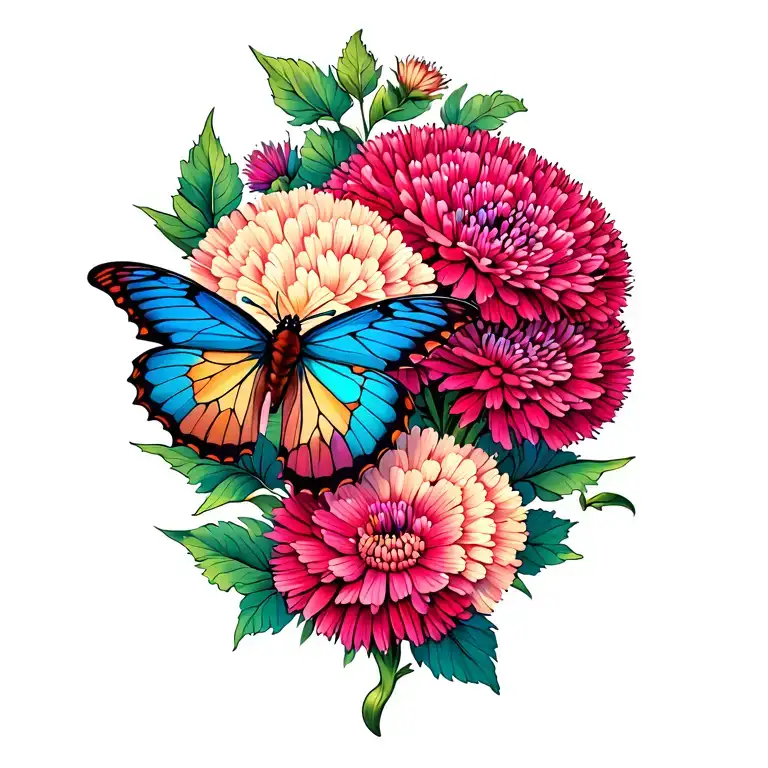 Globe Amaranth Flower And Butterfly Flying