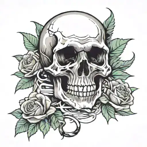 Skull And Roses With Scorpion Out Of The Skull