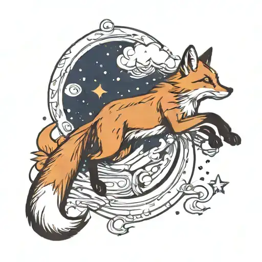 Fox Leaping For The Night Sky Stars Aim